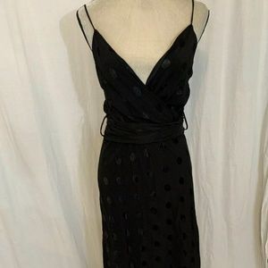 Zara Womens Solid Black Polka Dot Velvet Tank V Neck Midi Dress Xs